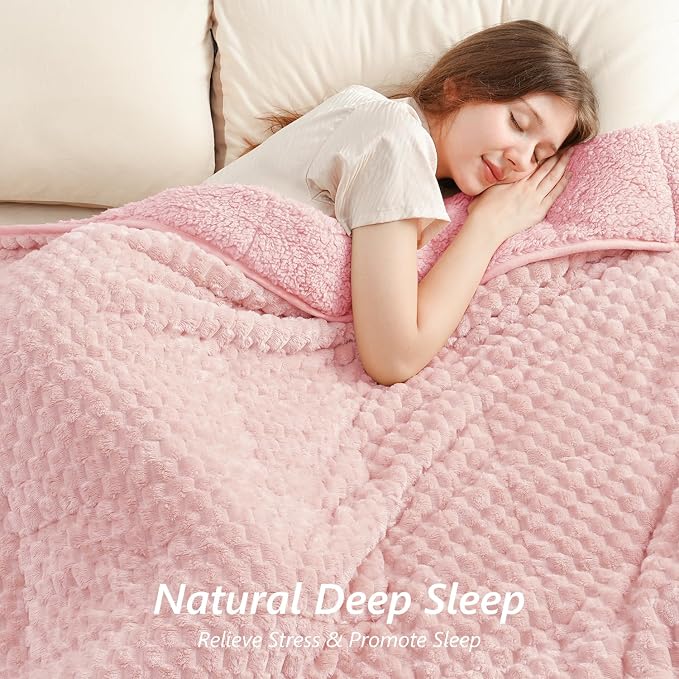 Mr. Sandman Weighted Blankets for Adults, Queen Size 60 x 80 Inches, 20lbs | Machine Washable; Soft Warm Sherpa Fleece; Jacquard Flannel Filled with Glass Beads; Heavy Throw for Sleep and Calm; Pink