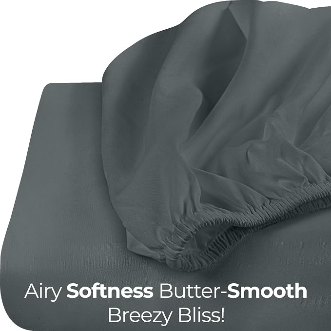 Twin XL Fitted Sheet, Ultra Soft Fits Up to 16 Inch Deep Pocket, Grey | Hotel Comfort, Cooling & Breathable Cotton like Polyester, Easy Fit, Wrinkle & Fade Resistant, Snug Fit, Easy Care, Oeko-Tex