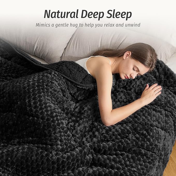 Fleece Weighted Blanket for Adults 60" x 80" 20lbs Fuzzy Blankets Black | Soft Queen Size Sherpa Weighted Blankets, 3D Imitation Turtle Shell Warm Jacquard Flannel Heavy Blanket for Couch and Bed