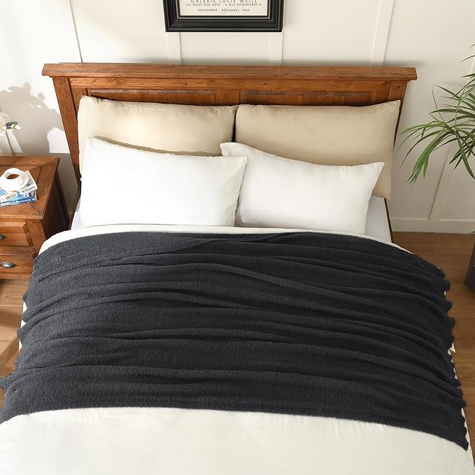 JOOJA Charcoal Dark Grey Throw Blanket, Soft Fluffy Fuzzy Knit Blanket for Couch Bed Sofa, Cozy Plush Warm Blanket for Bedroom Living Room, Spring Home Decor, 50x60 Inches