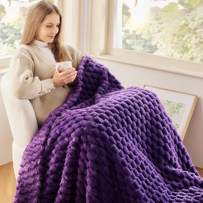 NEWCOSPLAY Fleece Clouds Cozy Throw Blanket for Couch, Purple, 50"x60" | Premium Silky Flannel Blanket, Soft Lightweight Fluffy Throw Blanket for Bed Sofa Decor, Gift for All Season Use