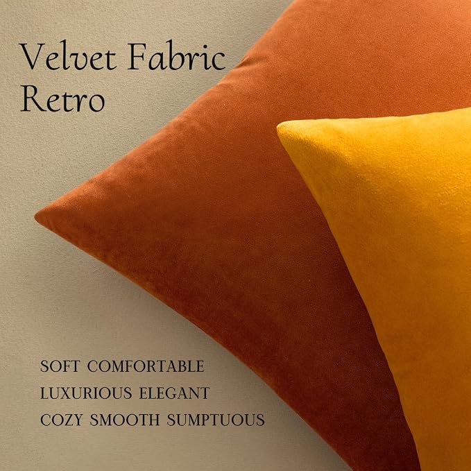 MIULEE Velvet Fall Throw Pillow Covers 20x20 Inch Pack of 2 Rust | Soft Solid Decorative Pillow Covers, Modern Luxury Home Decor, for Couch Chair Sofa Bedroom Livingroom