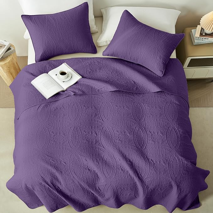 akkialla Purple Twin Quilt Set, Ultrasonic Lightweight Bedspread Coverlet for Modern Minimalist Bedroom, Soft Microfiber Coin Pattern Bedding, 2-Piece (1 Quilt, 1 Pillow Sham) | Breathable fabric