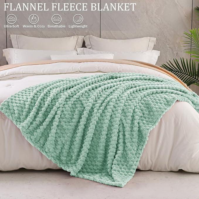 Exclusivo Mezcla 3D Fleece Queen Size Blanket for Bed, Sage Green | Extra Soft Fuzzy Plush Lightweight Bed Blankets, Cozy Fluffy Decorative Blankets for All Seasons, 90x90 Inches