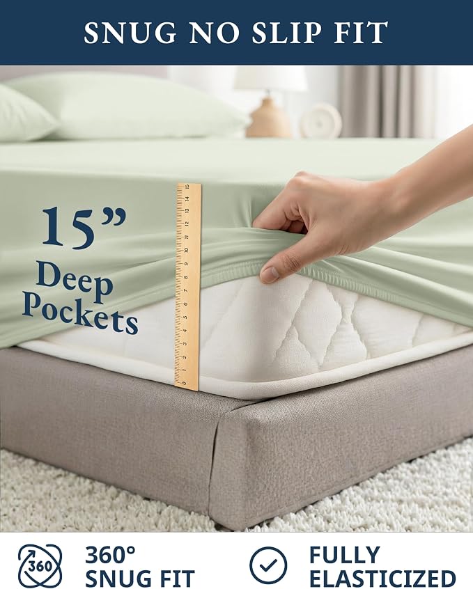 LANE LINEN 100% Organic Cotton Twin Sheets, Soft & Comfy Percale Weave Mercerized Fully Elasticized Reinforsed Seam Naturally Temperature Regulating Cotton Sheets Twin- Mineral