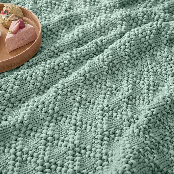 Anysay Knitted Weighted Blanket for Adult, Chunky Knit Throw 50''*60'' 7lbs | Cooling Weighted Blanket for Sleep Breathable Machine Washable Fall Heavy Blanket for Room Decor(HazeGreen)