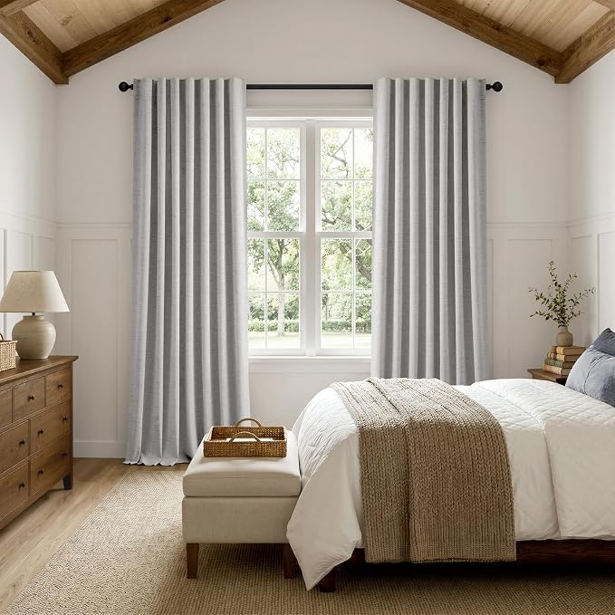 MIULEE 100% Blackout Linen Curtains 42 x 72 Inch Greyish White 2 Panels | Thermal Insulated, Room Darkening Drapes for Bedroom Living Room, Back Tab Rod Pocket Pinch Pleated, Solid Luxury Decor
