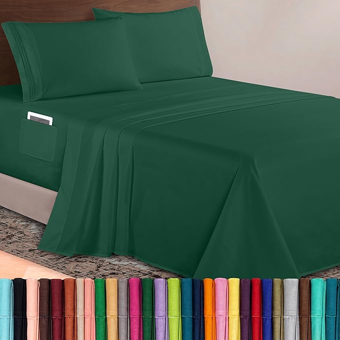 Elegant Comfort Luxurious 1500 Premium Hotel Quality Microfiber 4-Piece Sheet Set, 18-24 Inches Deep - Extra Deep Pocket Sheets - Ultra Soft 4PC Deep Pocket Sheets, Queen, Hunter Green