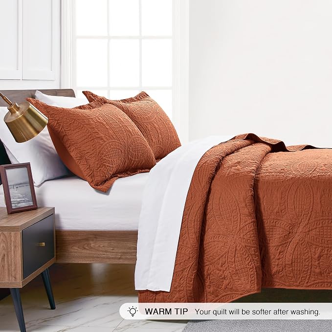 Love's cabin Twin Quilt Set Umber Bedspreads - Soft Bed Summer Lightweight Bedspread Comforter - Modern Style Coin Pattern Coverlet for All Season - 2 Pieces (1 Quilt, 1 Pillow Sham)