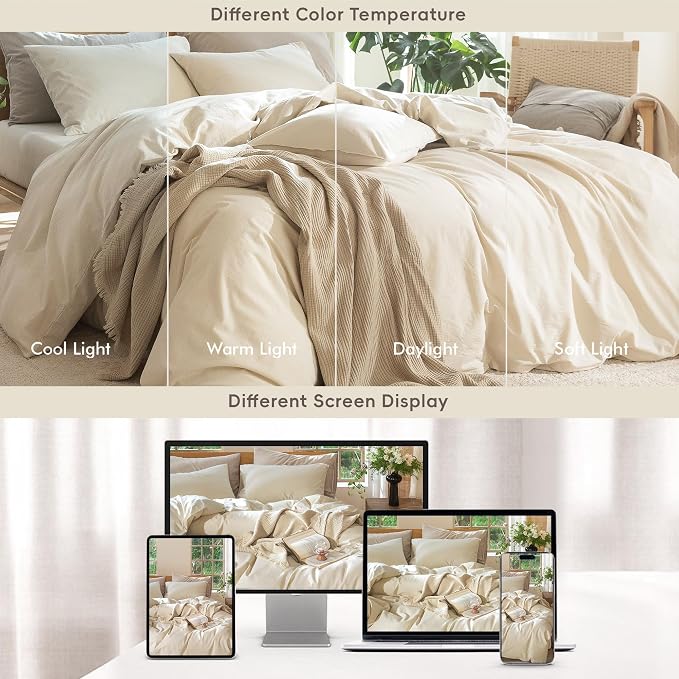 MooMee Duvet Cover Set 100% Washed Cotton Linen Like King | Relaxed Linen-like Texture. Soft, Breathable & Long-lasting Comfort. Lightweight. Hidden Zipper with 8 Interior Corner Ties