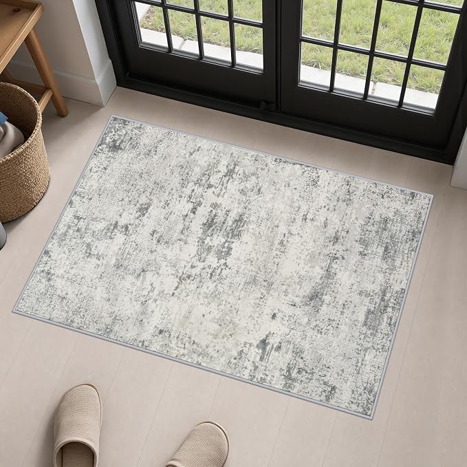 2x3 Washable Entryway Rug: Modern Abstract Indoor Soft Carpet Gray | For Entrance, Bedroom, Kitchen, Laundry, Bathroom,Door Mat,Modern Abstract,Machine washable,Non-Slip,Stain Resistant,Indoor