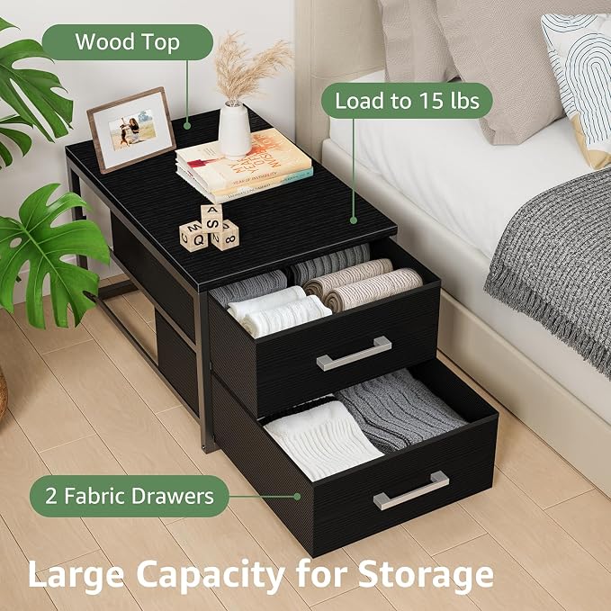 BOLUO Stackable Storage Drawers Narrow Closet Organizers and Storage Fabric Black 2 Drawer Dresser for Bedroom 2 Packs Modern