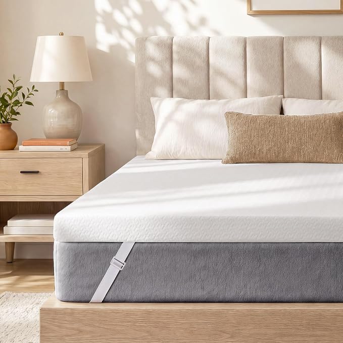 Czpalo 3 Inch California King Cooling Gel Memory Foam Mattress Topper | CertiPUR-US certified. Removable & machine washable cover with adjustable straps. Non-slip mesh bottom.