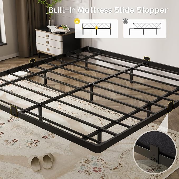 OLEVS King Size Floating Bed Frame Metal with LED Light & Charging Station | King Metal Platform Bed Frame Floating with Smart LED, Charging Station, No Box Spring Needed, Noise-Free, Easy Assembly