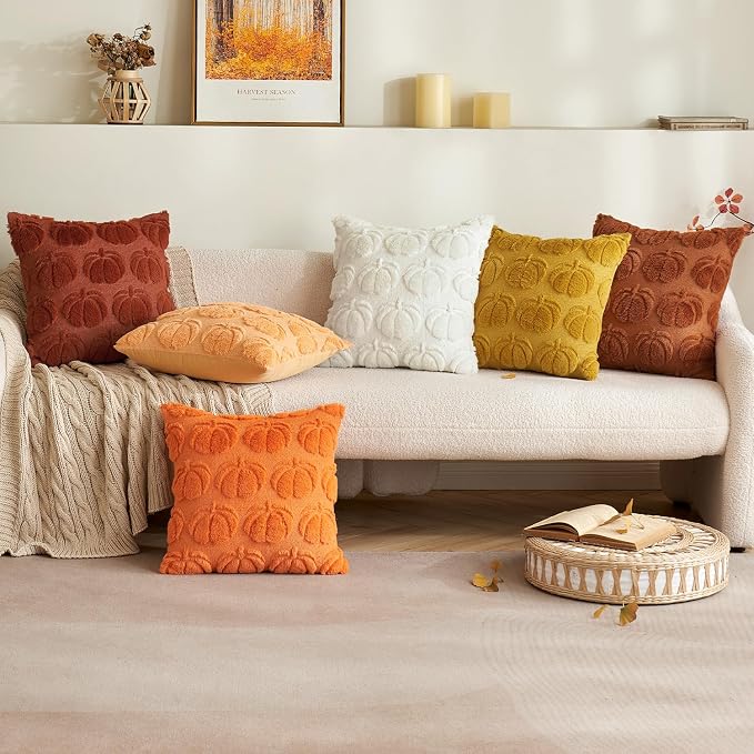 MIULEE Fall Pillow Covers Pumpkin Fall Decor 20x20 Cream White | Set of 2 Fall Decorations for Home, Plush Faux Fur Farmhouse Accent Pillowcases, Porch Sofa Couch Cushion Bed Livingroom