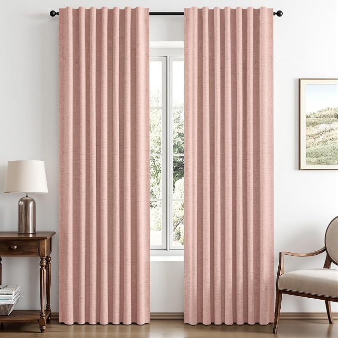 MIULEE 100% Blackout Linen Curtains 42 x 84 Inch Blush Pink 2 Panels | Thermal Insulated, Room Darkening Drapes for Bedroom Living Room, Back Tab Rod Pocket Pinch Pleated, Solid Luxury Decor