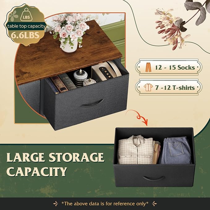 WLIVE Tall Fabric Dresser with 8 Drawers, Storage Tower with Fabric Bins, Double Dressers, Chest of Drawers for Closet, Bedroom, Living Room, Hallway, Dorm, Black and Rustic Brown | Black tall 8-drawer fabric dresser with bins, sleek modern tower for b...