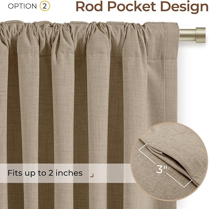 INOVADAY Extra Wide 100% Blackout Linen Curtains 102x108 Burlywood Birch | Linen Textured, Light Blocking, Room Darkening, Thermal Insulated, Back Tab Top, Window Curtains for Sliding Door, 1 Panel