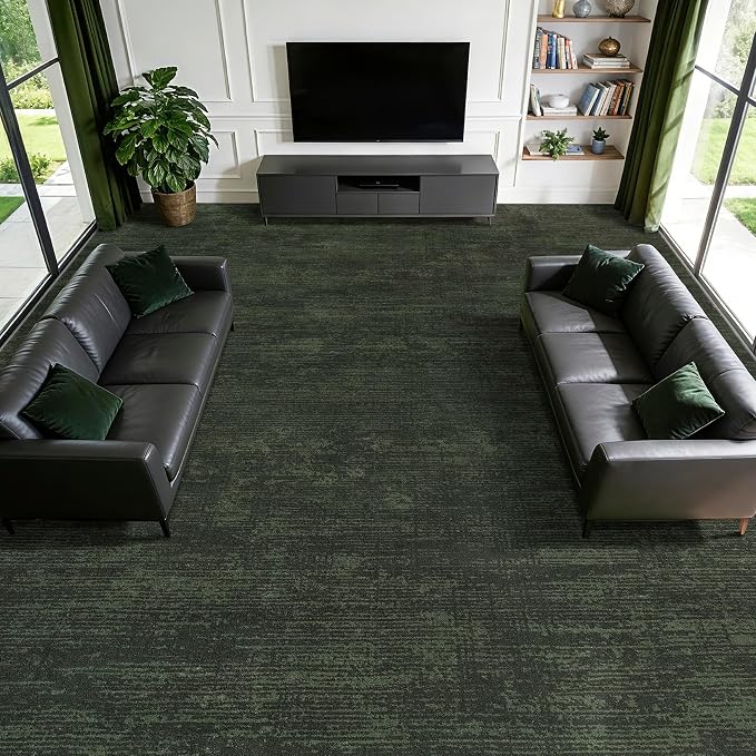 9x12 Washable Area Rug, Dark Green Solid Area Rugs for Living Room&Bedroom | Stain-resistant & Non-slip backing,Low Pile Washable Large Carpet,Solid Vintage Style For High Traffic Areas(9x12,Dark Green)