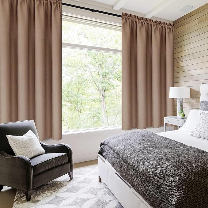 DWCN Wide Blackout Curtains for Bedroom Living Room 70 x 63 Inch Long Khaki | 2 Panels Set, Room Darkening, Thermal Insulated, Light Blocking, Rod Pocket Drapes, Noise Reducing Window Treatments