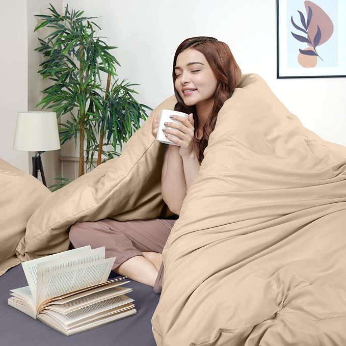 Duvet Cover Full, 3 Piece Cotton Like Polyester With Zipper Closure, Beige | Extra Soft and Breathable, Wrinkle & Fade Resistant, Includes Duvet Cover and 2 Pillow Shams, Comforter Not Included, OekoTex