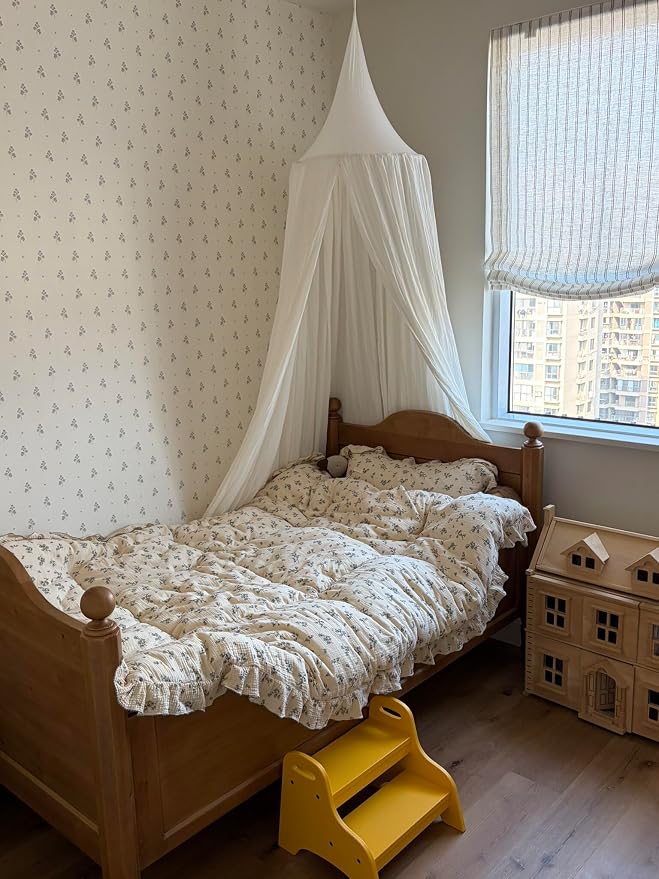 Chic Shabby Vintage Floral Duvet Cover Twin for Kids Girls Boys 100% Cotton Muslin Ruffled Quilt Cover Twin, 68"x86", Hyacinth Print, Soft Breathable, Zipper Closure, No Pillowcase