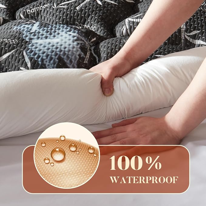 PRIMESOFT Twin XL Size Mattress Topper,Thick Pillow Top Mattress Pad，Up to 22 Inch Deep Pocket,Soft Breathable Mattress Pad for Back Pain, Waterproof Protector Cover(Black)