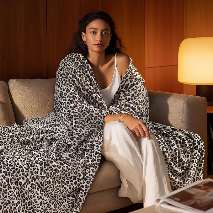 BEDELITE Fleece Blanket Soft Plush Throw for Couch White Leopard 50"x60" | Ultra Soft Fleece, Plush Microfiber, Lightweight Warmth, All Season Comfort, Leopard Decor, Machine Washable, Couch Sofa Bed