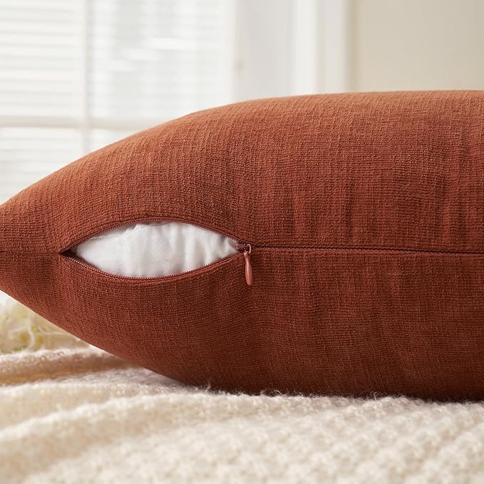 MIULEE Fall Rust Terracotta Chenille Couch Throw Pillow Covers, 18x18 | Set of 2, Soft Farmhouse Modern Home Decor, Decorative Pillowcases for Sofa Living Room Bed