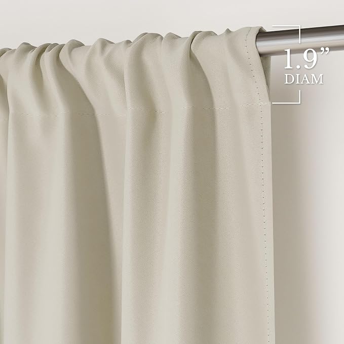 NICETOWN Window Treatment Thermal Insulated Rod Pocket Room Darkening Curtains/Drapes for Living Room (Bone White, 2 Panels, W42 x L84 inches)