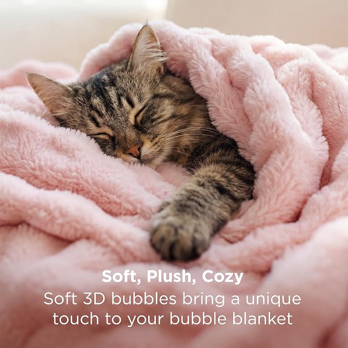 Bedsure 3D Fleece Bubble Blanket - GentleSoft Pink Full Blanket for Bed Sofa Room Decor - Luxury Soft Cozy Gifts for Women, Lightweight, All Seasons, Pink, 84"×90"