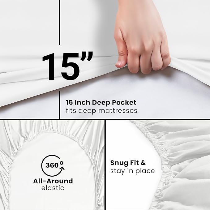 Full Fitted Sheet, Ultra Soft Fits Up to 16 Inch Deep Pocket, White | Hotel Comfort, Cooling & Breathable Cotton like Polyester, Easy Fit, Wrinkle & Fade Resistant, Snug Fit, Easy Care, Oeko-Tex