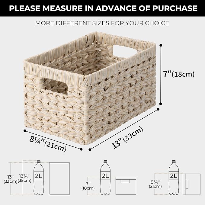 GRANNY SAYS White Wicker Baskets for Storage, Wicker Storage Baskets,2-Pack | Waterproof Storage Baskets for Organizing, Plastic Wicker Basket for Shelf, Living Room, Pantry, Entryway, Woven Baskets