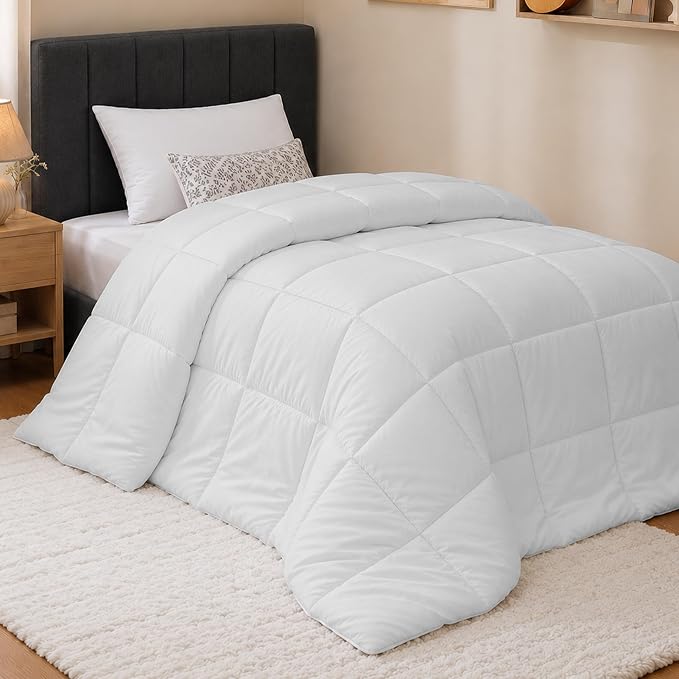 Utopia Bedding Twin Comforter, Duvet Insert, White, 64 x 88 Inches | Soft and Fluffy Down Alternative Bed Comforter, All Season, Breathable, Corner Tabs, Box Stitched, Durable, Machine Washable