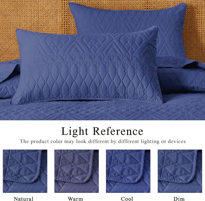 akkialla Full/Queen Size Quilt Bedding Set,Navy Blue Lightweight Microfiber Soft Bedspread,Modern Style Geoetric Pattern Coverlet Set for All Seasons,3 Piece(1 Quilt,2 Pillow Shams)