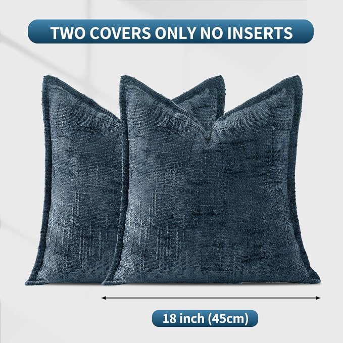 HPUK Chenille Throw Pillow Covers 18x18 Inch, Soft Woven Texture, Set of 2 | Plush woven texture, invisible zipper, couch sofa bed bedroom living room decor, square cushion covers, inserts not included