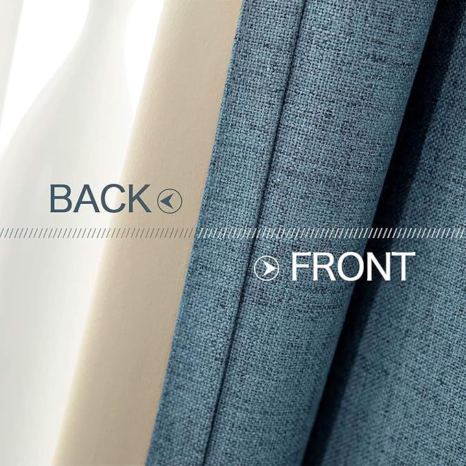 MIULEE 100% Blackout Linen Curtains for Bedroom 42x84 Inches Dusty Blue | Room Darkening, Light Blocking, Thermal Insulated, Grommet Top, Linen Textured, Window Curtains for Living Room, 2 Panels