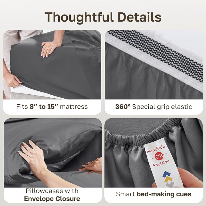 California Design Den 100% Organic Cotton Queen Size Sheet Set, 4 Pcs, Grey | GOTS Certified, Lightweight Crisp & Airy Percale For Hot Sleepers, 15" Deep Pocket, All-around Elastic, Easy Care