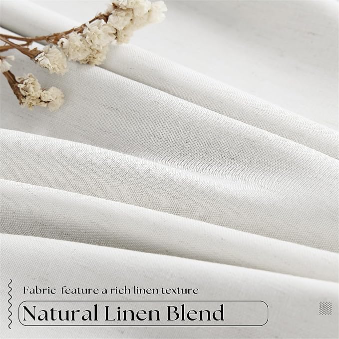 Off White Pinch Pleated 100% Blackout Curtains 102 Inches Long | Linen Blend Window Curtains with Dual Layer, for Bedroom Living Room, Thermal Insulated, Back Tab Pinch Pleat Drapes Ivory