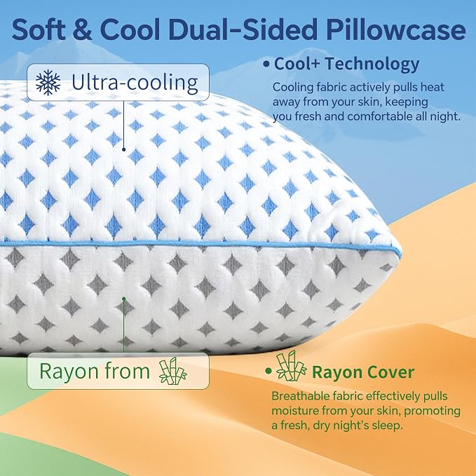 King Pillow 1 Pack, Cooling Shredded Memory Foam Pillow | Adjustable Loft, Balanced Support, Medium Firm Feel, Side Back Stomach Sleepers, Washable Cover, Airflow Design, Easy Care