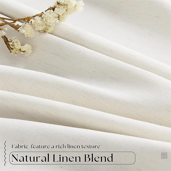 Pinch Pleated Linen Blackout 96 Inch Curtains for Living Room Natural | 100% Black Out, Cream Ivory, Pinch Pleat Hooks Rings Back Tab, 2 Layer Drapes with Liner, for Bedroom Window, 2 Panels Set