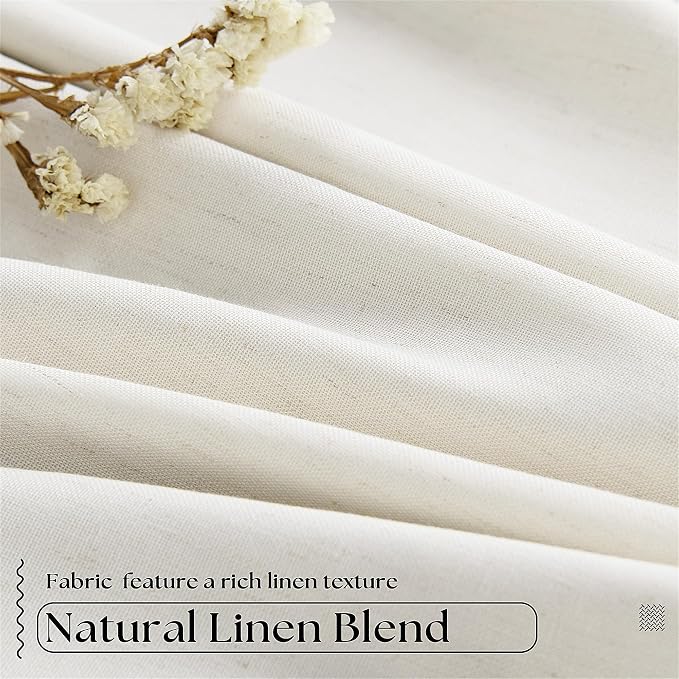 Natural Linen 100% Blackout Pinch Pleated Curtains 112 Inch Long | Room Darkening Thermal Insulated, Pinch Pleat Back Tab, Extra Long Curtains, for High Ceiling Living Room Bedroom 2 Panels