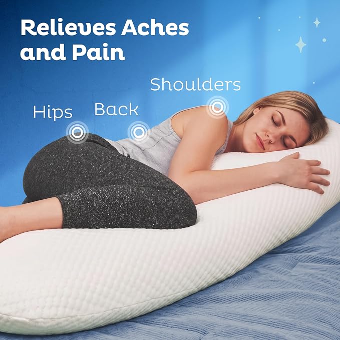Body Pillow for Adults - Breathable, Full Body Pillow for Side Sleepers - Shredded Memory Foam Gel - Cooling Long Pillow Supports Legs, Belly & Hips - 20x54 White