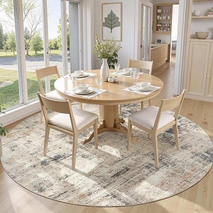 6ft Area Rug for Living Room, Abstract Washable Non-Slip Large Rugs, Gold | Soft Neutral Carpet for Bedroom, Dining Room, Home Office Nursery Indoor, Stain Resistant, Low Pile, Foldable Modern Rug