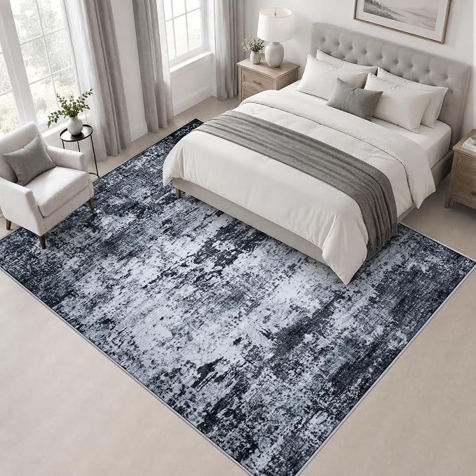 Area Rug Living Room: 5x5 Modern Washable Indoor Carpet Black | For Bedroom Dining Room Farmhouse Nursery Hallway Office,Modern Abstract,Machine washable,Non-Slip,Stain Resistant,Indoor