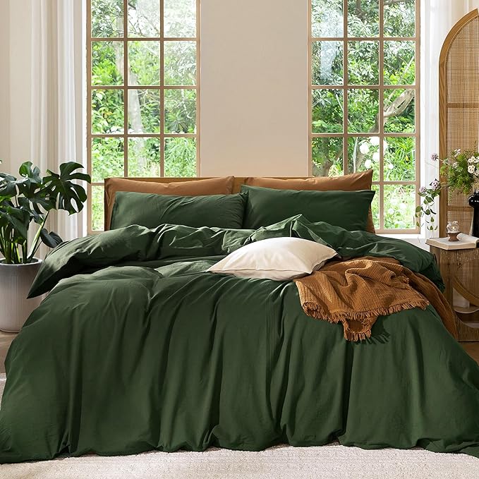 MooMee Duvet Cover Set 100% Washed Cotton Linen Like Oversized Queen | Relaxed Linen-like Texture. Soft, Breathable & Long-lasting Comfort. Lightweight. Hidden Zipper with 8 Interior Corner Ties