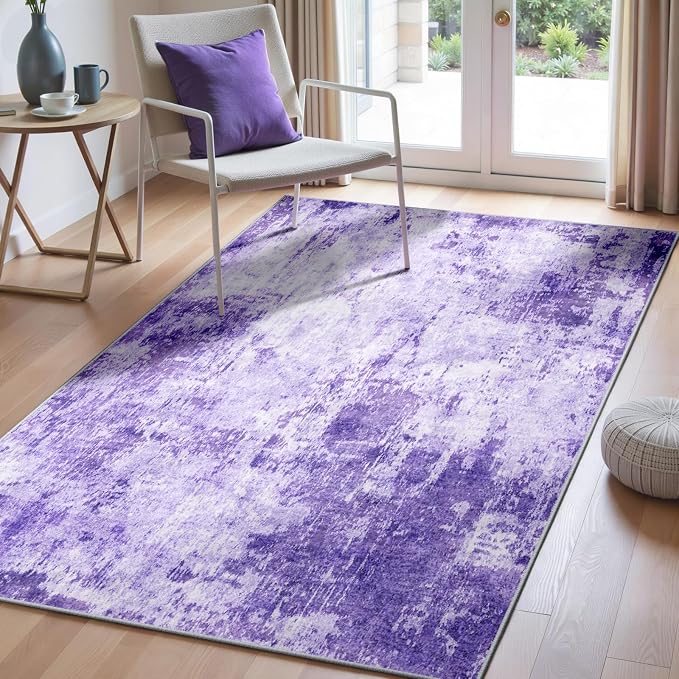 RELEANY Washable 3'x5' Abstract Area Rug for Living Room Purple | Carpet for Bedroom, Kitchen, Office, Hallway and Entryway, Printed Pattern, Non‑Slip, Soft, Stain‑Resistant, Easy to Clean