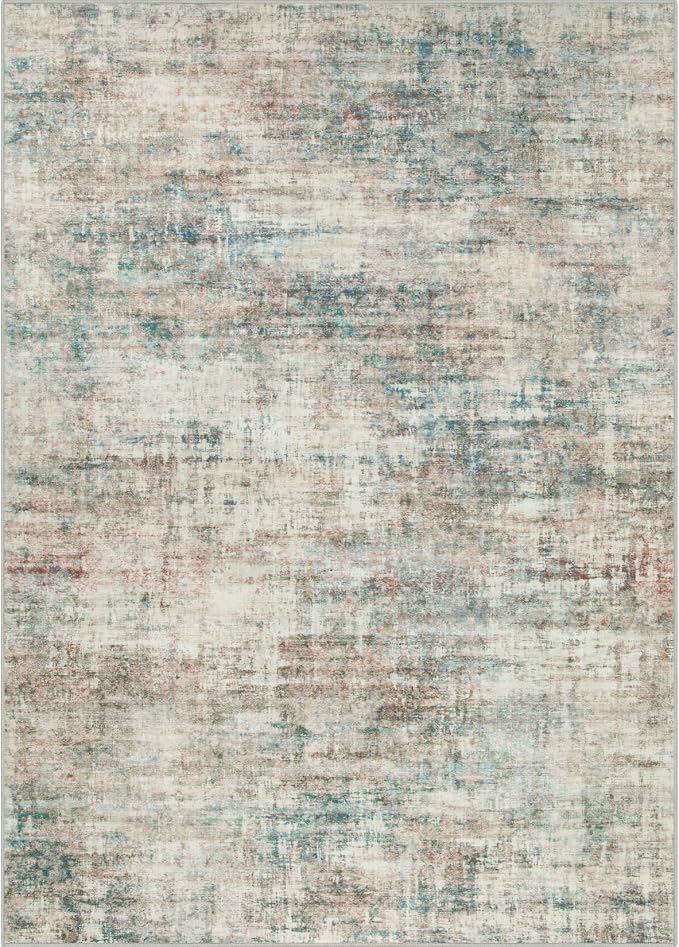 4x6 Area Rugs for Living Room: Washable Abstract Multi Color Badroom Carpet | Non-slip TPE backing makes this washable soft low-pile rug safe & durable, Pet-friendly decor for dining room,nursery,office