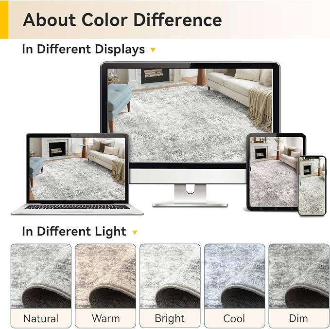 RELEANY Washable 2'x3' Abstract Area Rug for Living Room Gray White | Carpet for Bedroom, Kitchen, Office, Hallway and Entryway, Printed Pattern, Non‑Slip, Soft, Stain‑Resistant, Easy to Clean