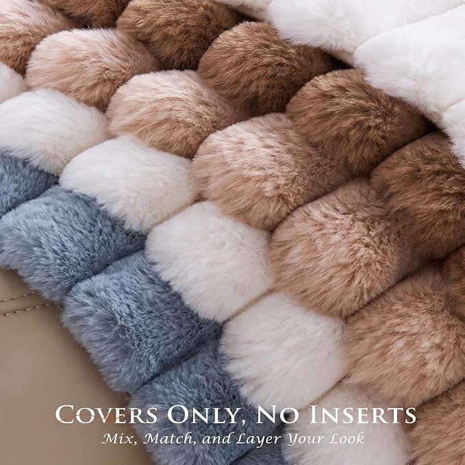 Pack of 2 Throw Pillow Covers 20x20 Decorative Solid Plush Faux Fur with Soft Velvet Back, Square Striped Cushion Cases Modern Farmhouse Home Decor for Living Room Couch Sofa Bed Serene Blue